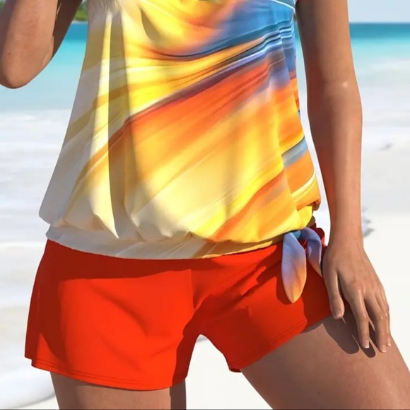 NEW 2 Piece Swim Tankini Set, yellow sunset #SW-T2-0034 - Picture 3 of 5